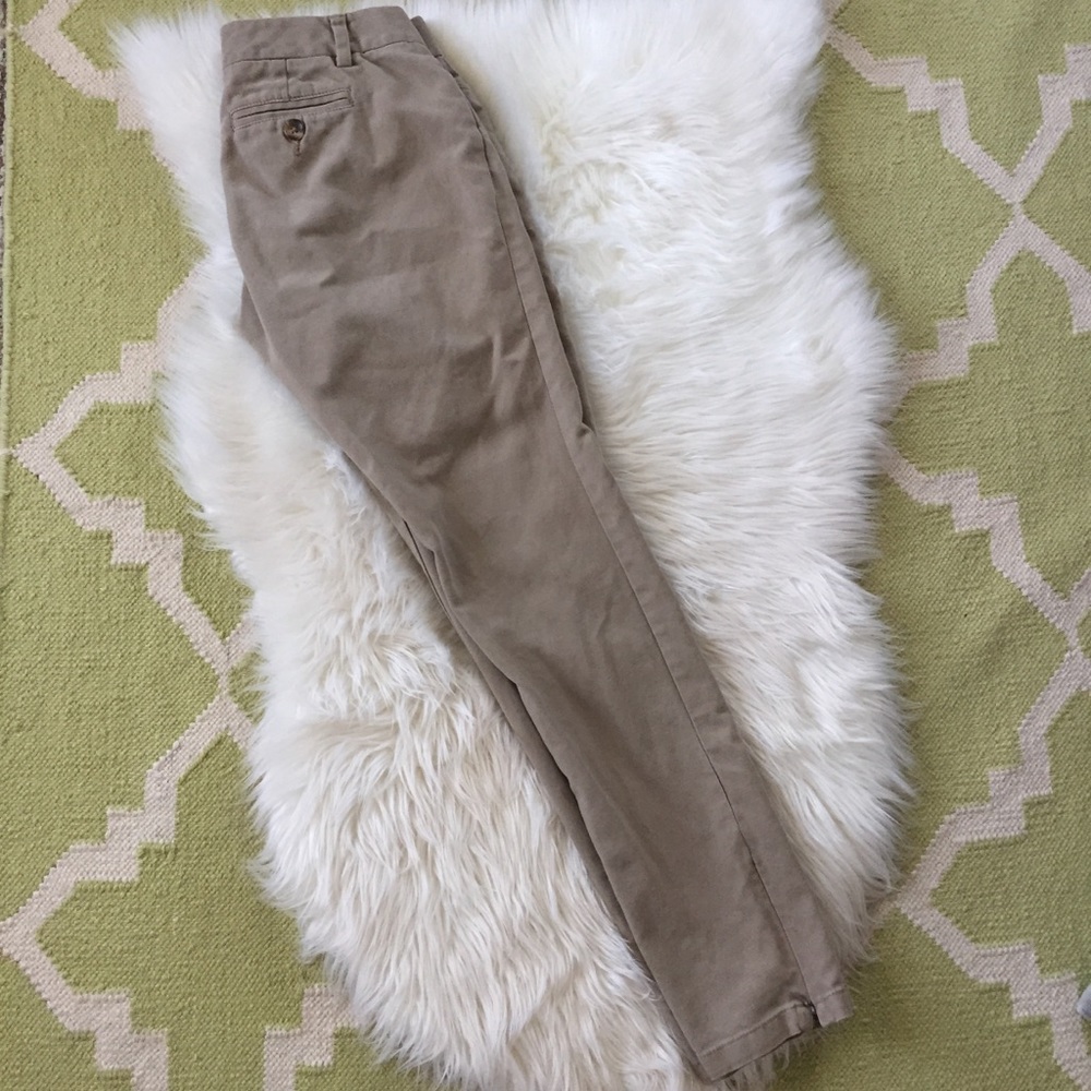 Low rise skinny khakis with zip up ankle
